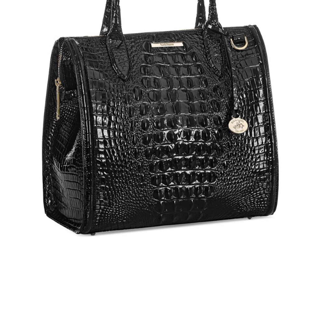 Brahmin Caroline Glossy Black Croc-Embossed Tote - Picture 3 of 6